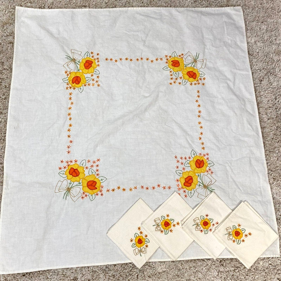Handmade Dining Vintage Table Linen With 4 Napkinsneedlepoint